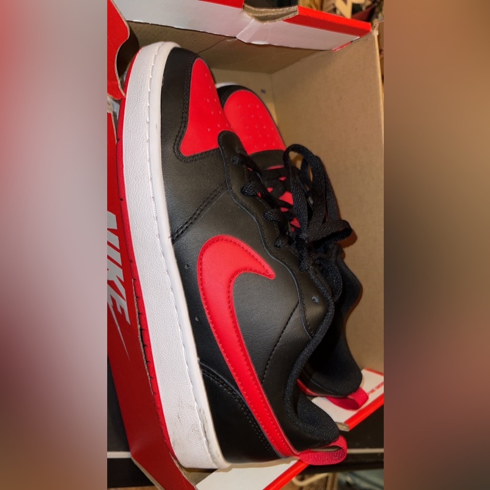 Nike Court Borough Low 2s/ black and red nike shoes